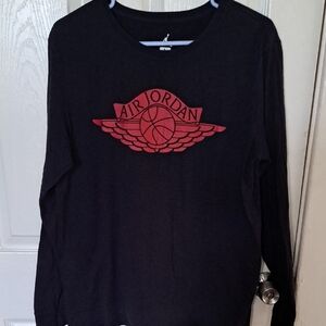 Jordan Long Sleeve Tee Black with Red Air Jordan Logo